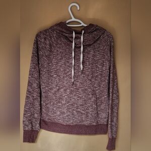 Garage Wom. S Hoodie Classic Fit Cowl Funnel Neck Kangaroo Pocket Burgundy White